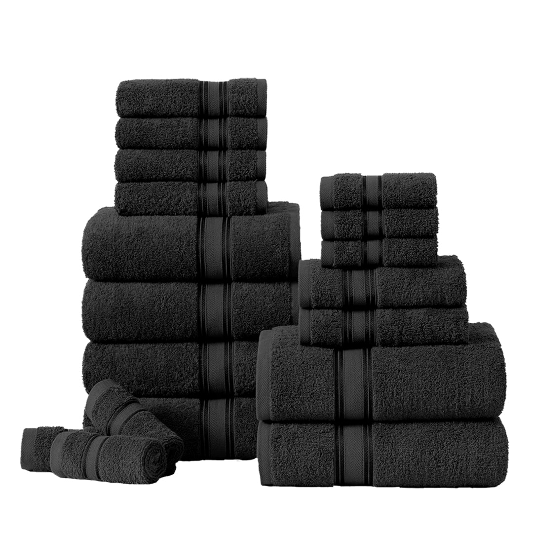 18 Piece 100% Cotton Towel Set 550GSM - Black